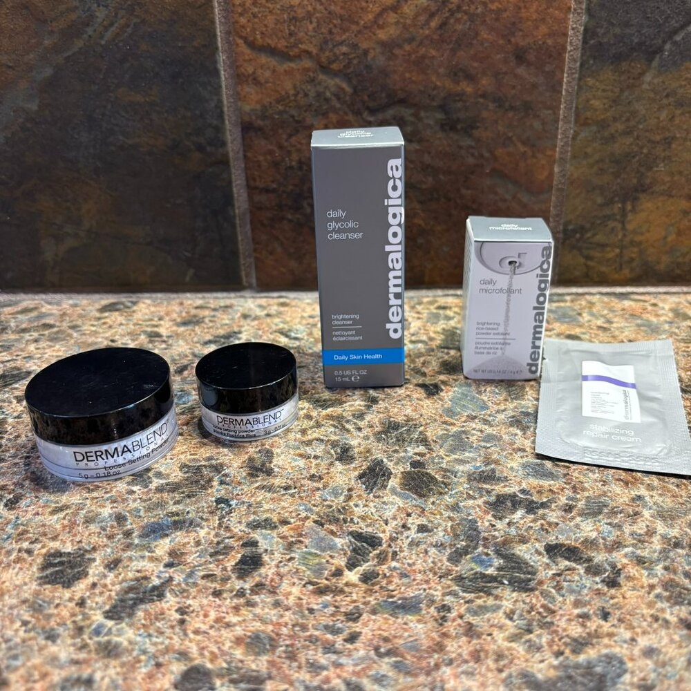 New 5 Piece Dermalogica Dermablend Travel Skin Care Makeup Loose Powder Cleanser